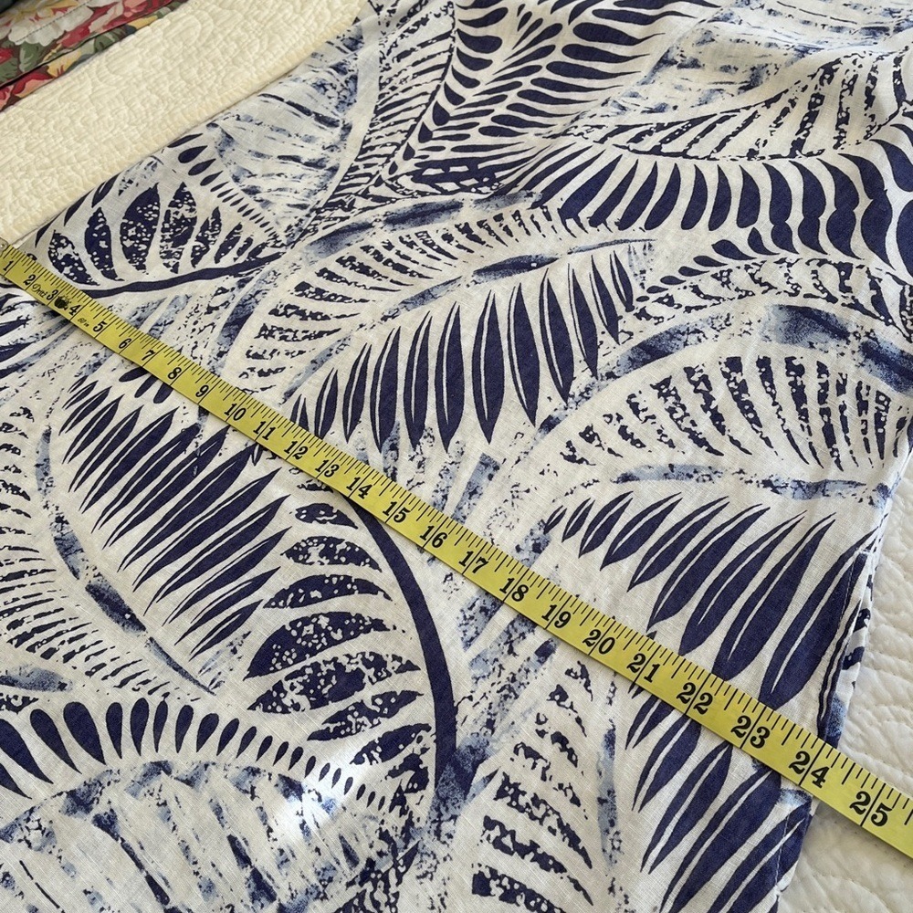 100% Linen Dress Women's Medium Sleeveless Pockets Print Blue White Beach Flare - Picture 10 of 16